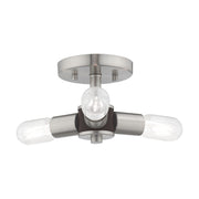 Copenhagen 3-Light Semi-Flush Mount in Brushed Nickel with Bronze Accents