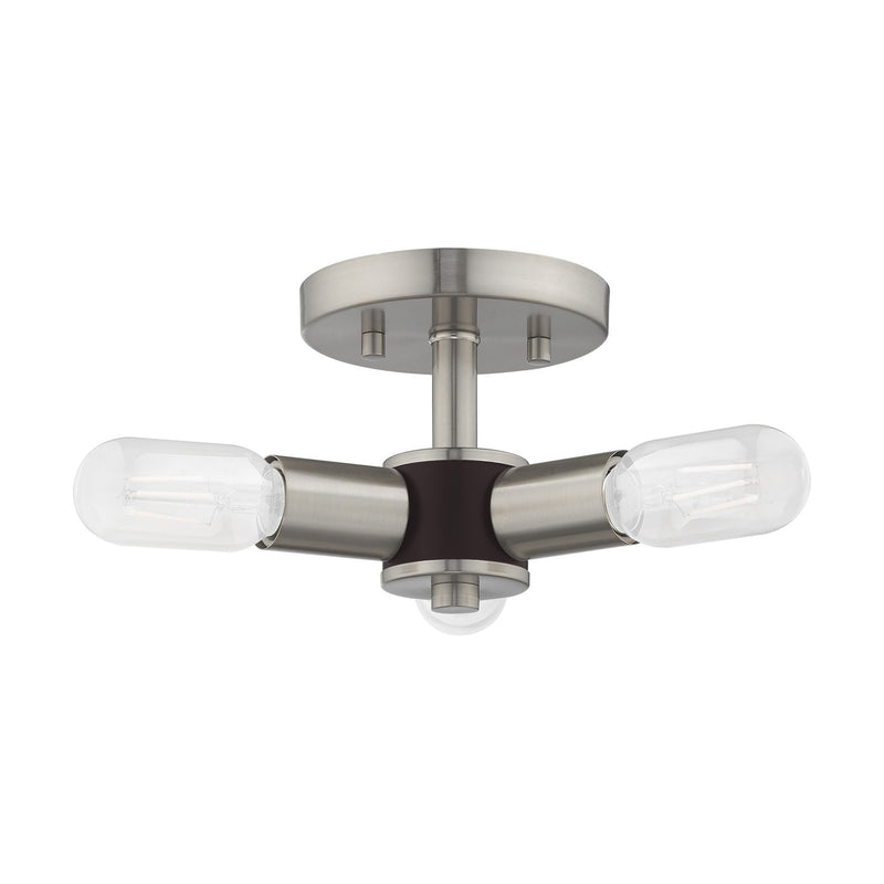 Copenhagen 3-Light Semi-Flush Mount in Brushed Nickel with Bronze Accents