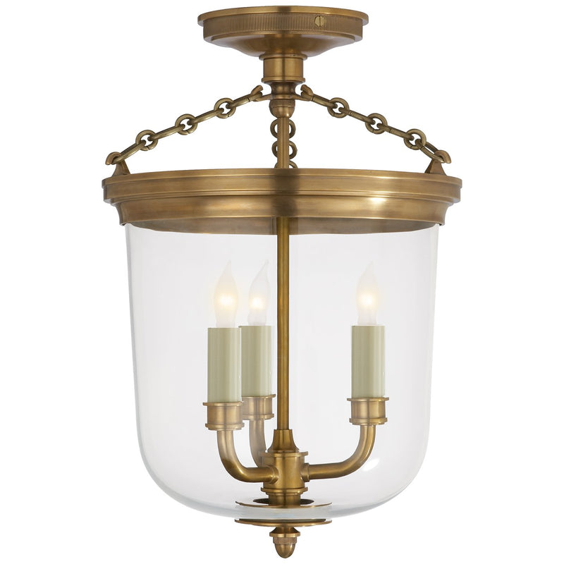 Merchant 3-Light Semi-Flush Mount in Hand-Rubbed Antique Brass