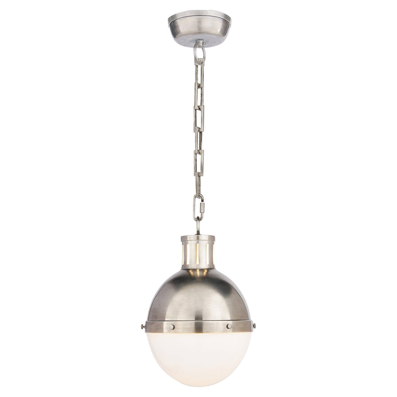 Hicks Small White Glass Mini Pendant in Antique Nickel