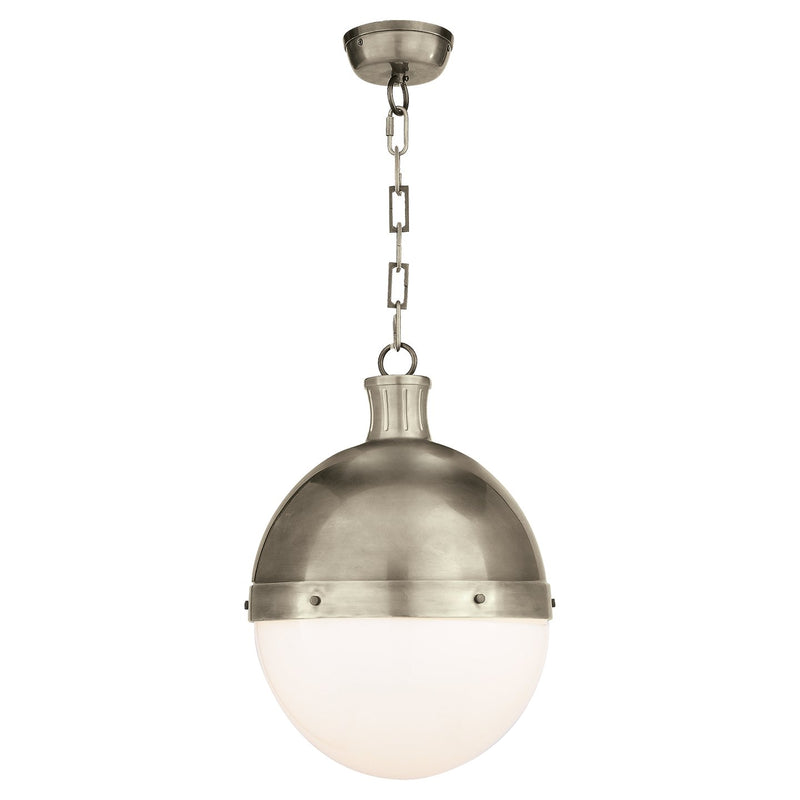 Hicks Large 2-Light White Glass Pendant in Antique Nickel