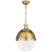 Hicks Large 2-Light White Glass Pendant in Hand-Rubbed Antique Brass