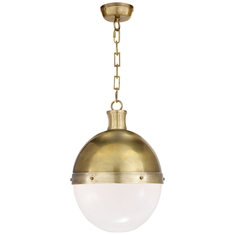 Hicks Large 2-Light White Glass Pendant in Hand-Rubbed Antique Brass
