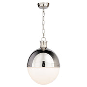 Hicks Large 2-Light White Glass Pendant in Polished Nickel