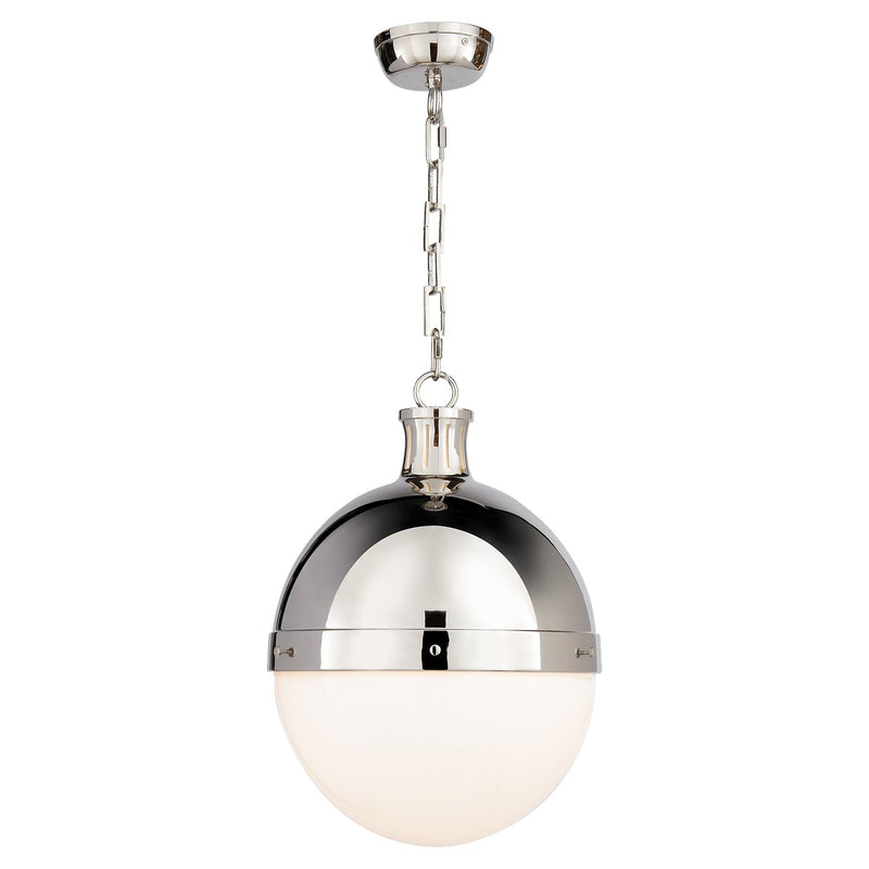 Hicks Large 2-Light White Glass Pendant in Polished Nickel