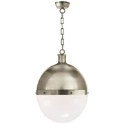 Hicks Extra Large 2-Light White Glass Pendant in Antique Nickel