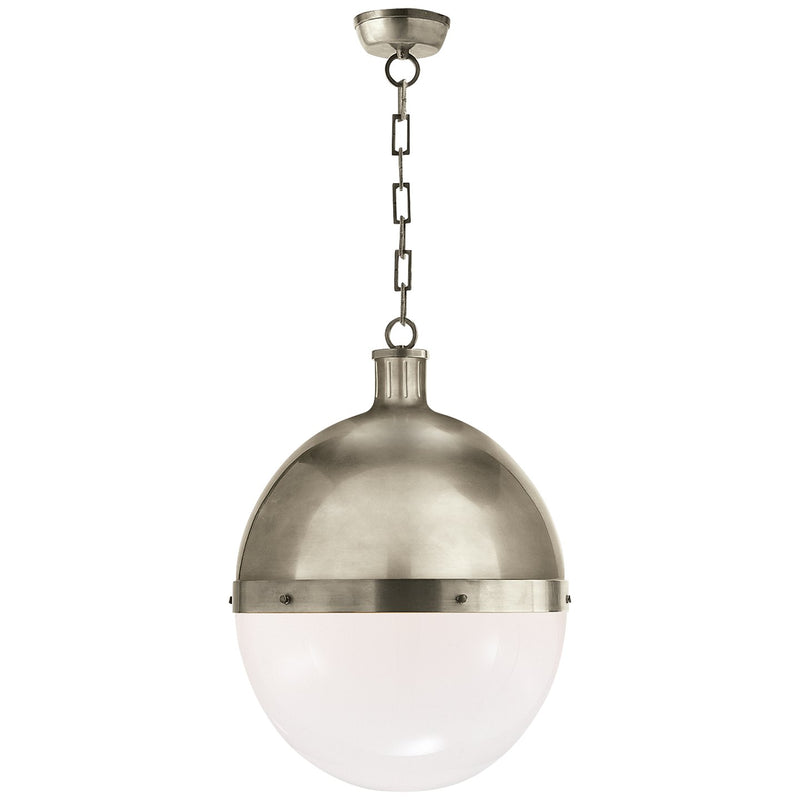 Hicks Extra Large 2-Light White Glass Pendant in Antique Nickel