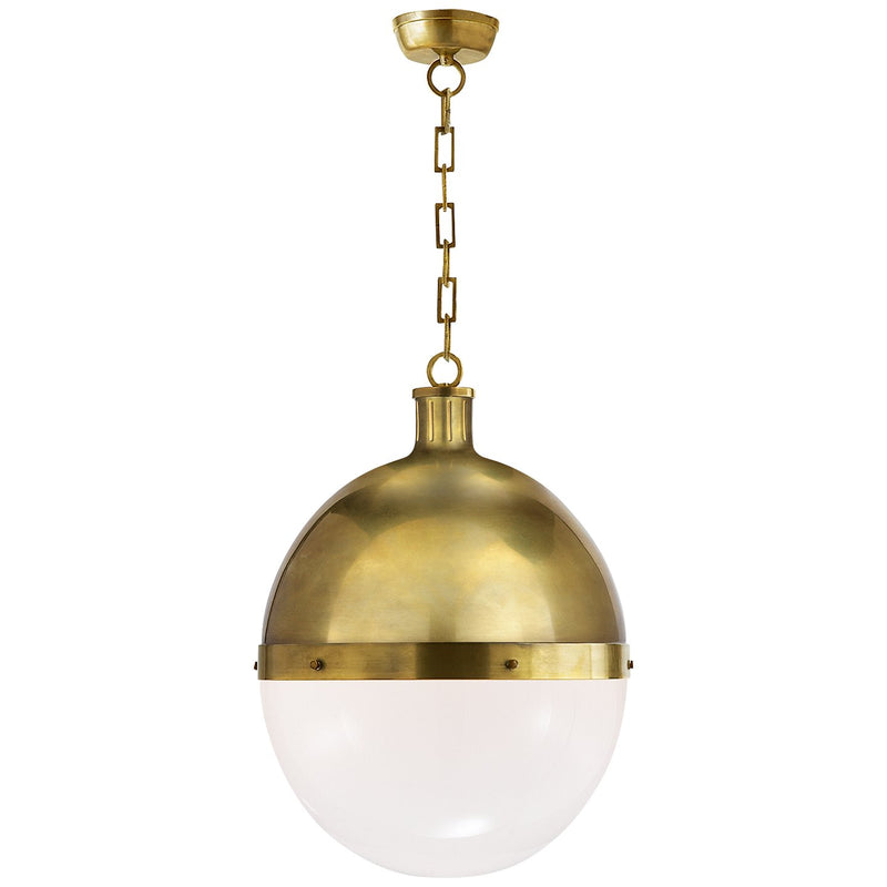 Hicks Extra Large 2-Light White Glass Pendant in Hand-Rubbed Antique Brass