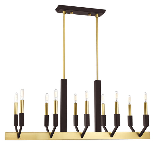 Beckett 10-Light Linear Chandelier in Satin Brass & Bronze