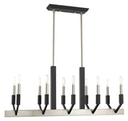 Beckett 10-Light Linear Chandelier in Brushed Nickel & Black