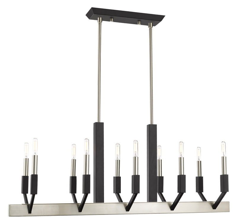 Beckett 10-Light Linear Chandelier in Brushed Nickel & Black
