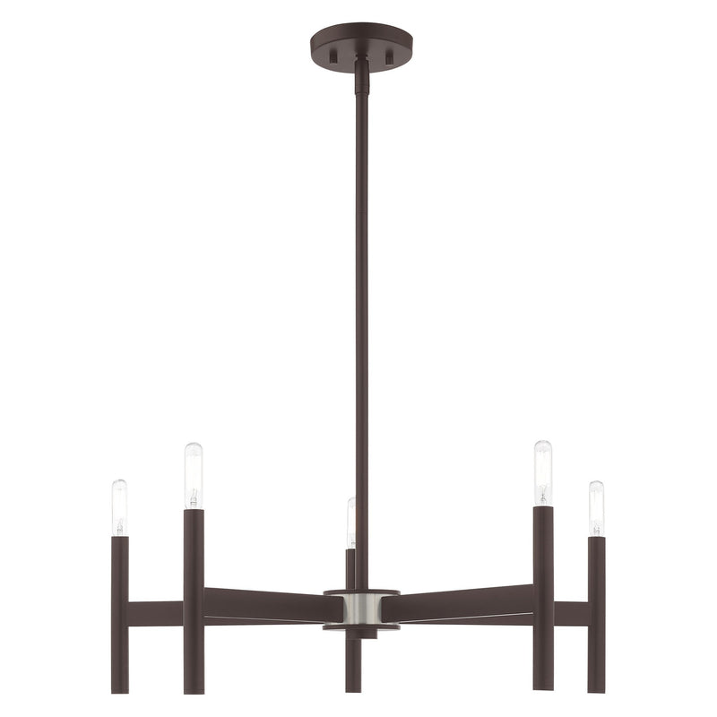 Copenhagen 5-Light Candelabra Chandelier in Bronze with Brushed Nickel Accents