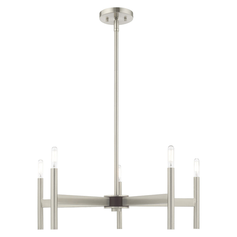 Copenhagen 5-Light Candelabra Chandelier in Brushed Nickel with Bronze Accents