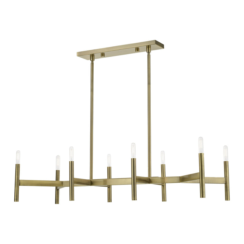 Copenhagen 8-Light Candelabra Linear Chandelier in Antique Brass