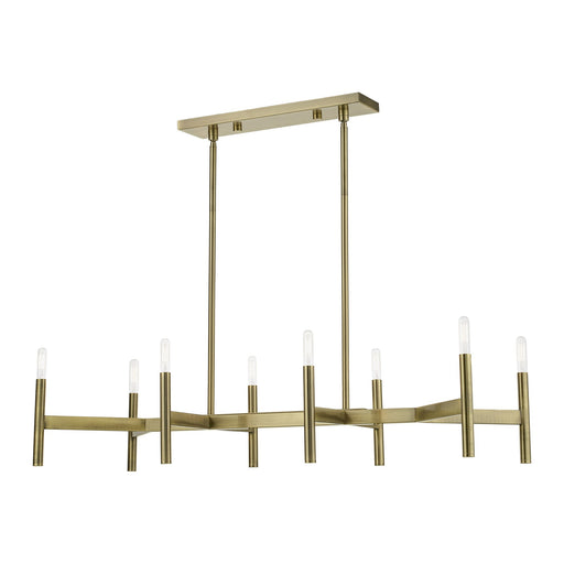 Copenhagen 8-Light Candelabra Linear Chandelier in Antique Brass