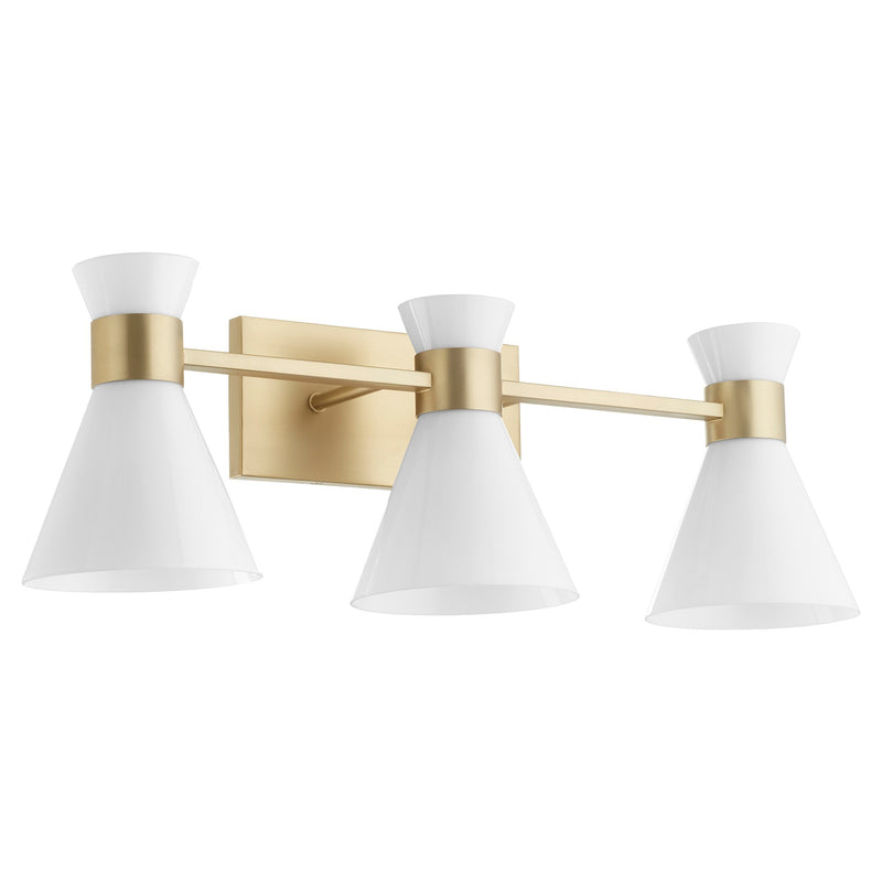 Beldar 3 Light Vanity in Aged Brass