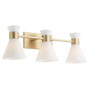 Beldar 3 Light Vanity in Aged Brass