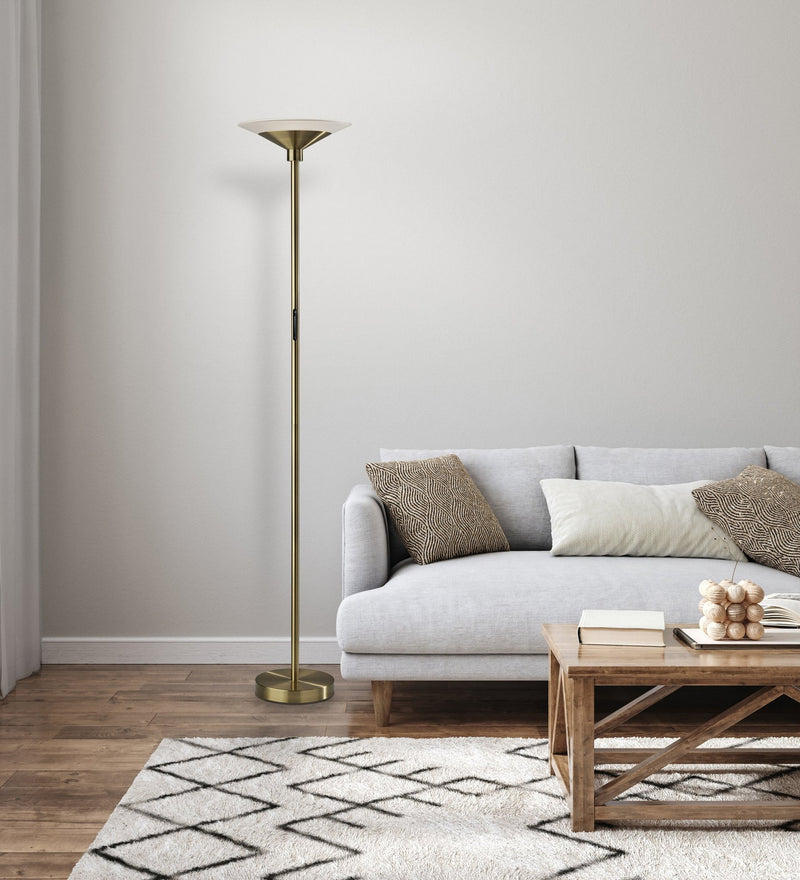 Solar LED Torchiere Floor Lamp in Antique Brass