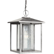 Hunnington Clear Seeded Outdoor Lantern Pendant in Weathered Pewter