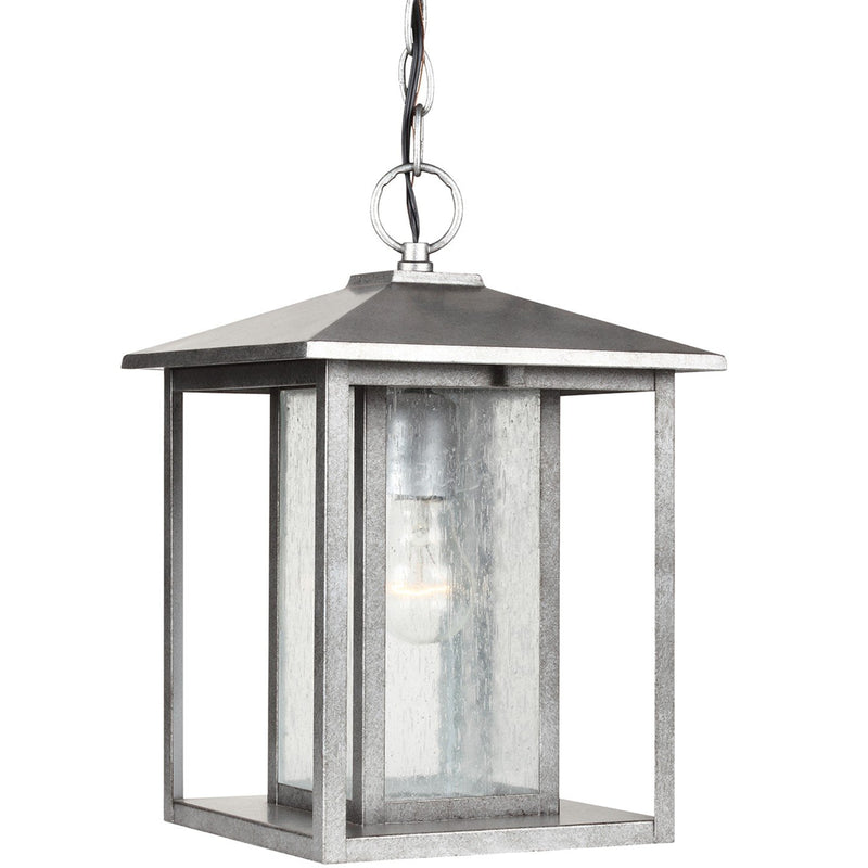 Hunnington Clear Seeded Outdoor Lantern Pendant in Weathered Pewter