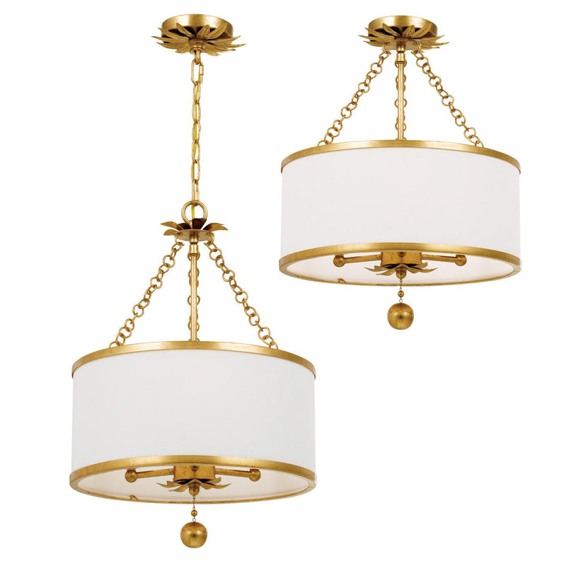 Broche 3 Light 14" Chandelier in Antique Gold