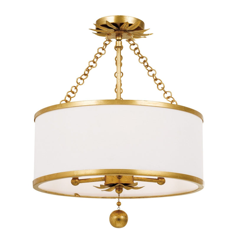 Broche 3 Light 14" Semi Flush Mount in Antique Gold