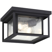 Hunnington 2-Light Clear Seeded Outdoor Flush Mount in Black