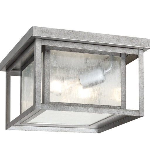 Hunnington Two Light Outdoor Flush Mount in Weathered Pewter