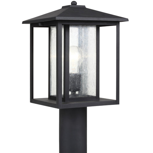Hunnington Clear Seeded Outdoor Post Light in Black