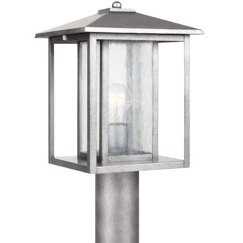 Hunnington Clear Seeded Outdoor Post Light in Weathered Pewter