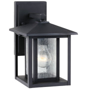 Hunnington Small Clear Seeded Outdoor Wall Lantern in Black