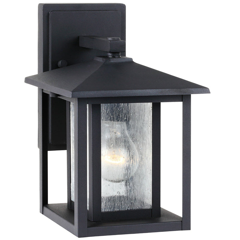 Hunnington Small Clear Seeded Outdoor Wall Lantern in Black