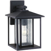 Hunnington Large Clear Seeded Outdoor Wall Lantern in Black