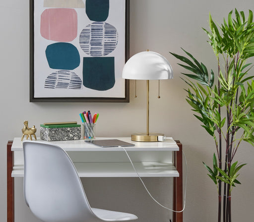 Bowie 2-Light Table Lamp in Antique Brass & White