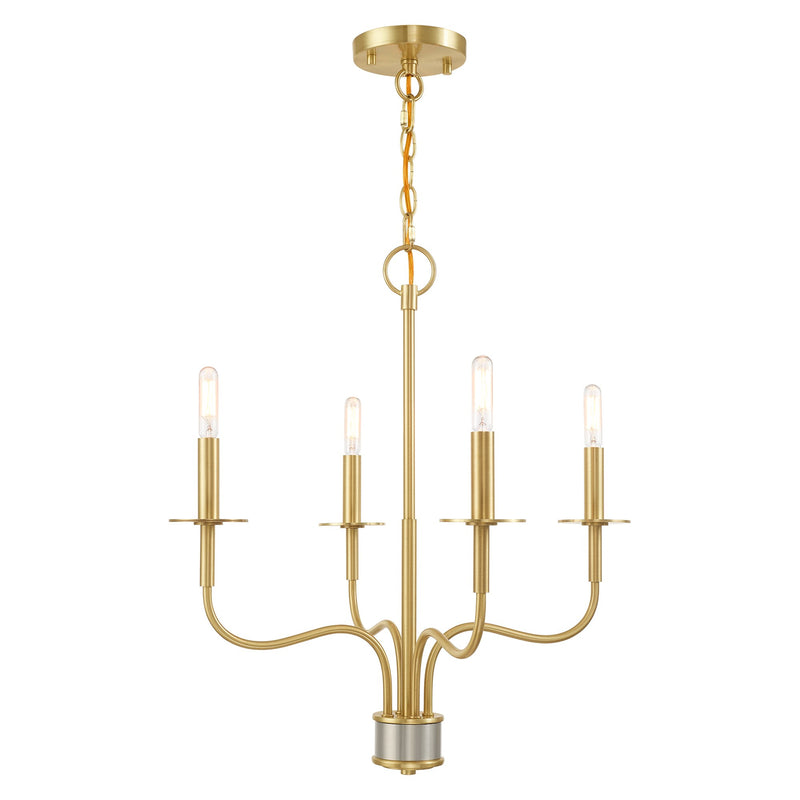 Lisbon 4-Light Chandelier in Satin Brass with Brushed Nickel Accents