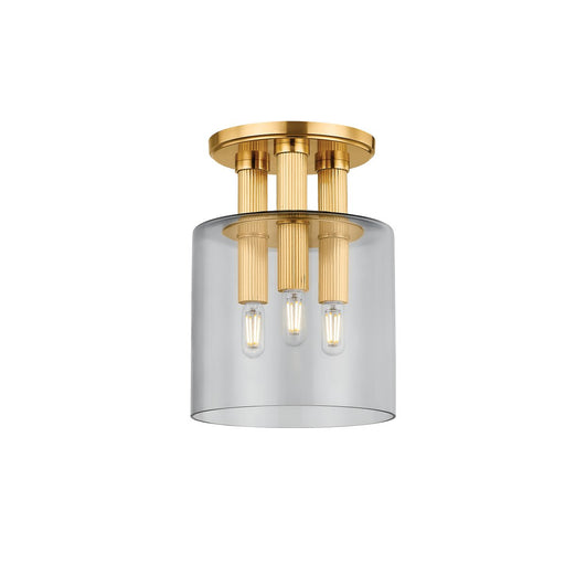 Crystler 3-Light Flush Mount in Aged Brass