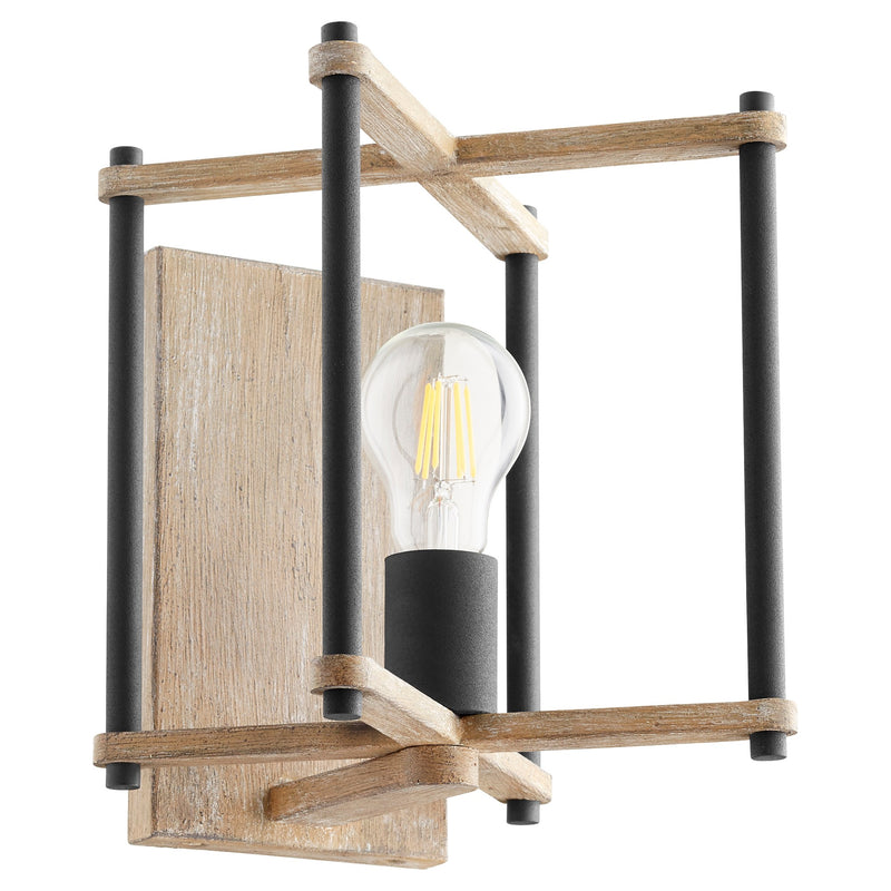 Silva 1 Light Wall Sconce in Textured Black w / Weathered Oak Finish
