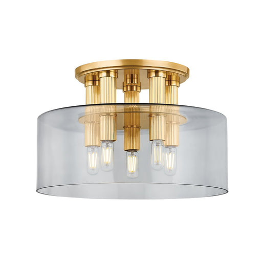 Crystler 5-Light Flush Mount in Aged Brass