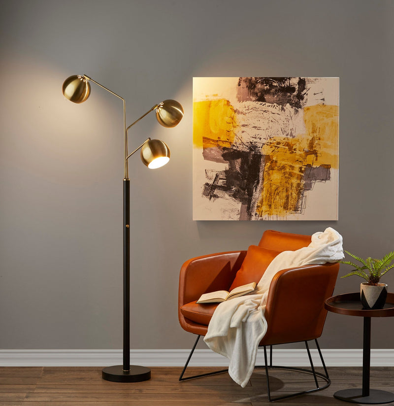 Emerson 3-Light Tree Floor Lamp in Black & Antique Brass