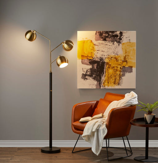 Emerson 3-Light Tree Floor Lamp in Black & Antique Brass