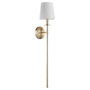 Belshaw Adjustable 1 Light Linen Shade Wall Sconce in Aged Brass