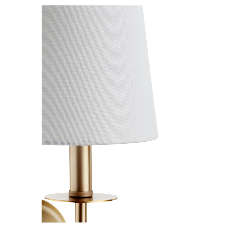 Belshaw Adjustable 1 Light Linen Shade Wall Sconce in Aged Brass