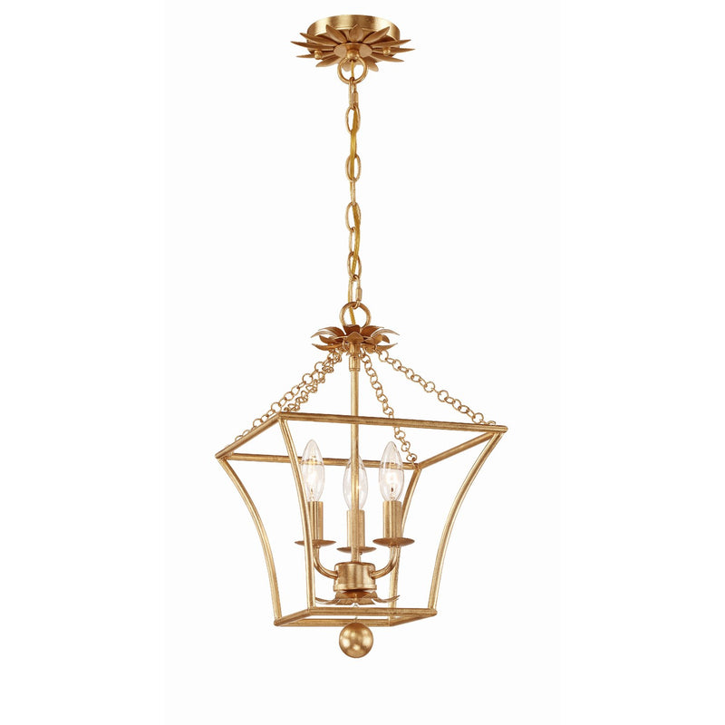 Broche 3 Light 11" Chandelier in Antique Gold