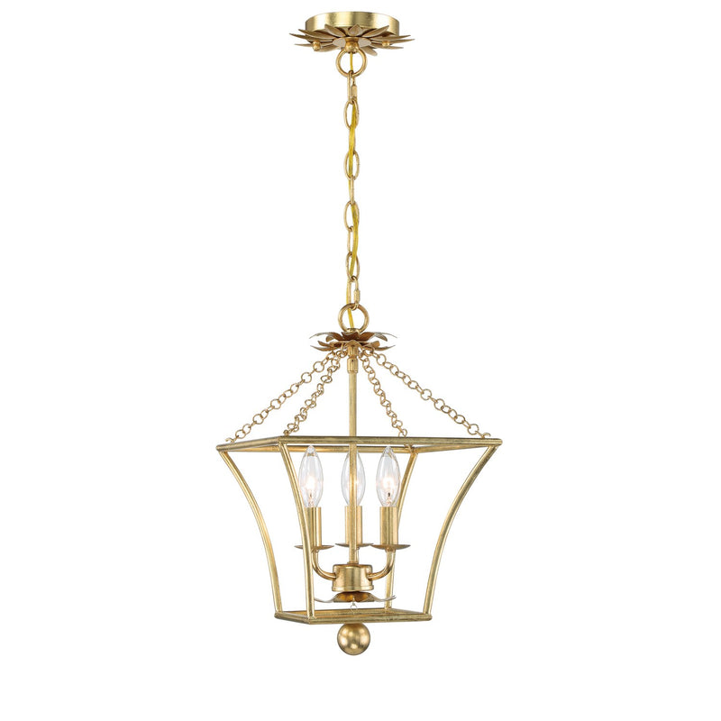 Broche 3 Light 11" Chandelier in Antique Gold