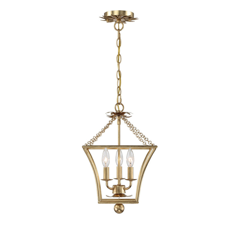 Broche 3 Light 11" Chandelier in Antique Gold