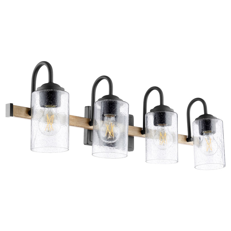 Pepper Glass 4 Light Vanity in Textured Black / Driftwood
