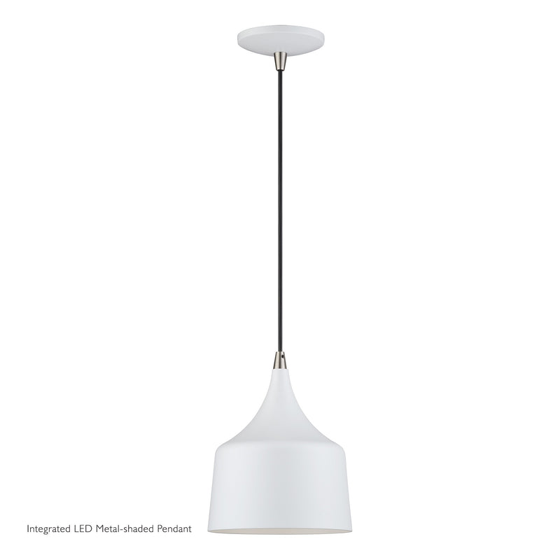 Bolita LED Pendant in White with Brushed Nickel Accents