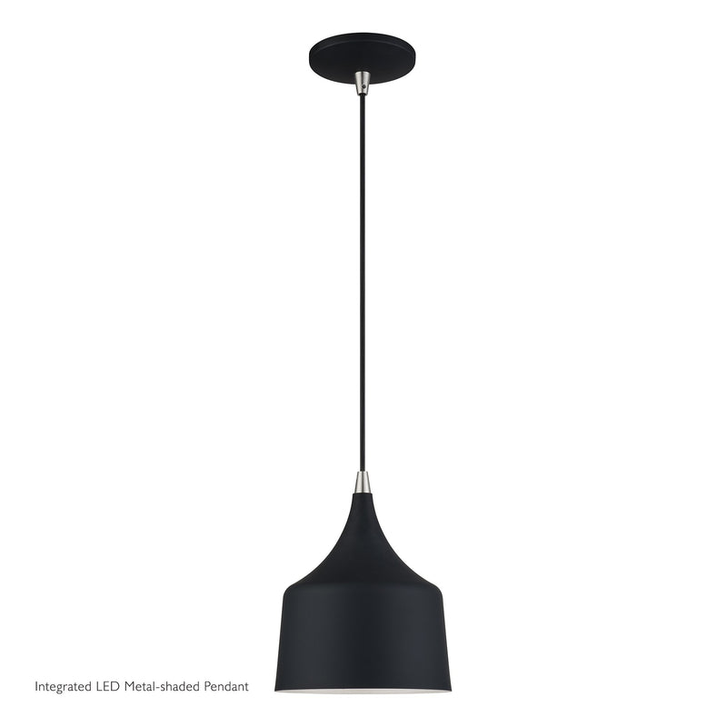 Bolita LED Pendant in Black with Brushed Nickel Accents