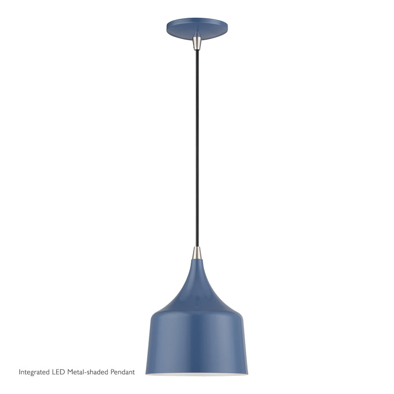 Bolita LED Pendant in Ocean Blue with Brushed Nickel Accents