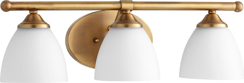 Brooks 3 Light Transitional Glass Vanity in Aged Brass